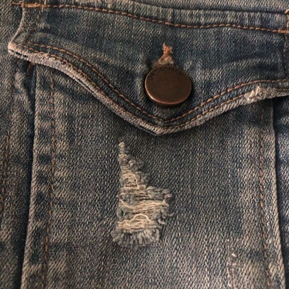 Democracy distressed, blue denim jacket. - Picture 5 of 7